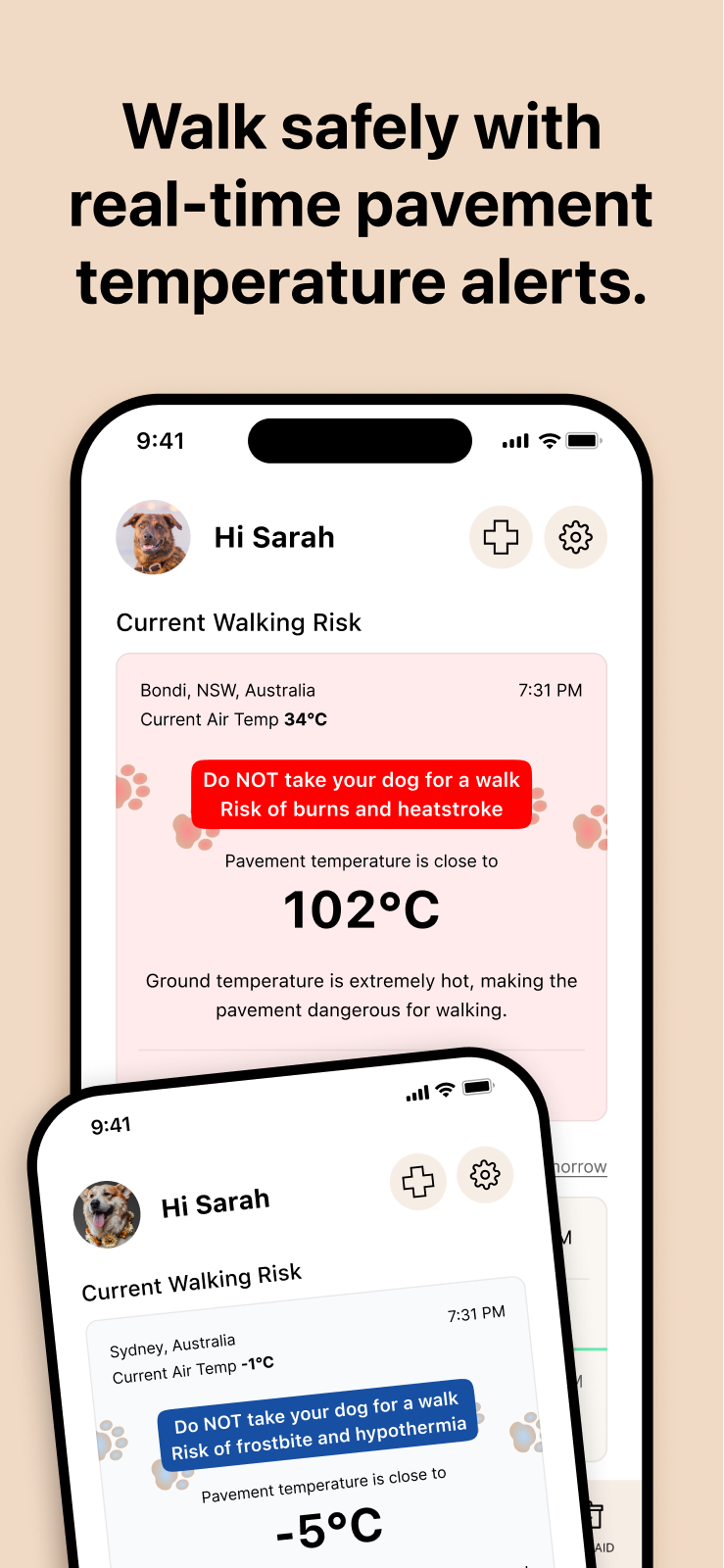 App Store artwork: Walk safely with real-time pavement temperature alerts